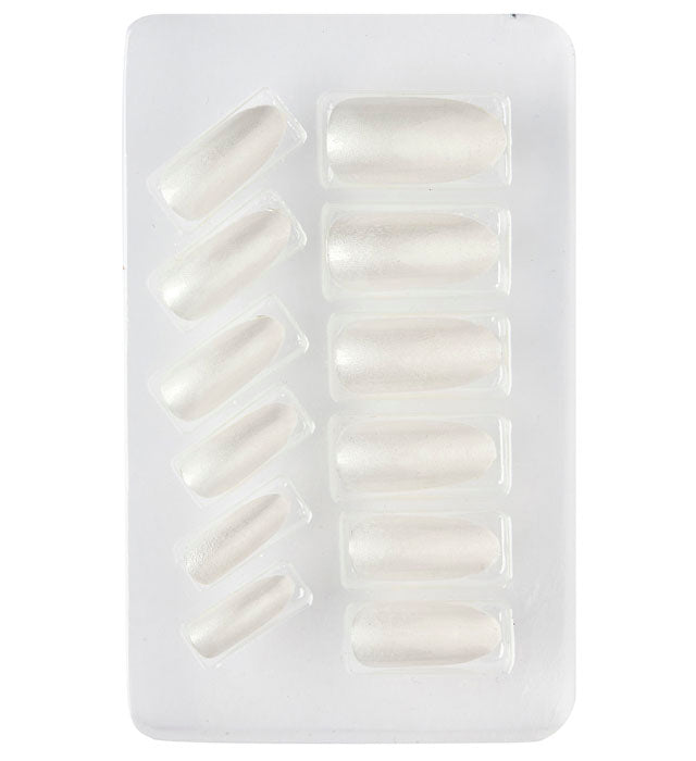 Set Of 12 Self-Adhesive Iridescent White Nails