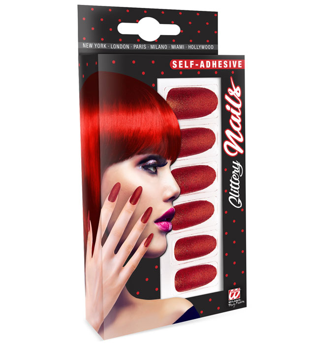 Set Of 12 Self-Adhesive Red Y Nails
