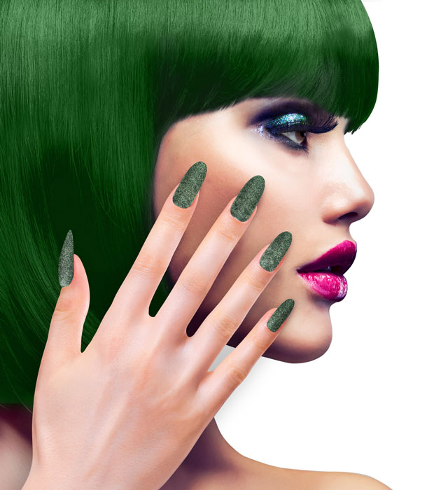 Set Of 12 Self-Adhesive Emerald Y Nails