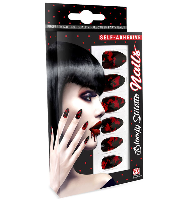 Set Of 12 Self-Adhesive Bloody Black Stiletto Nails