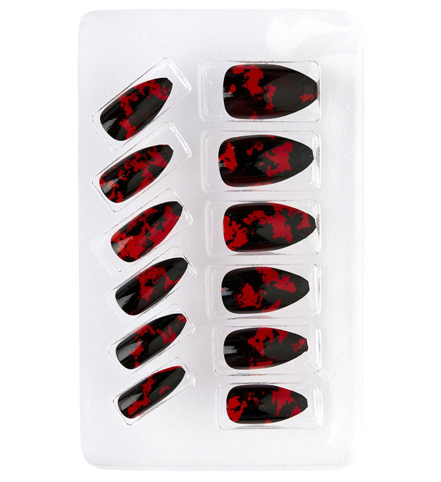 Set Of 12 Self-Adhesive Bloody Black Stiletto Nails