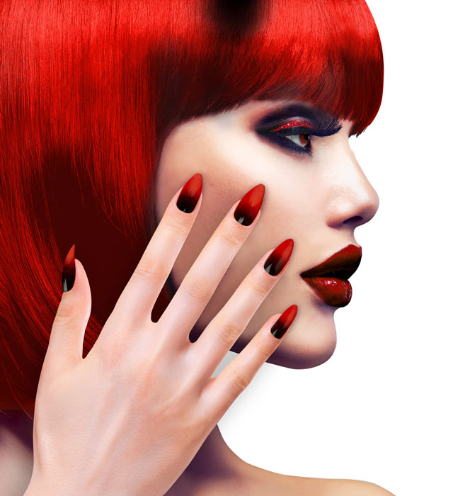 Set Of 12 Self-Adhesive Black Fade-In Red Stiletto Nails
