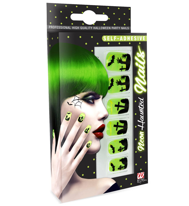 Set Of 12 Self-Adhesive Neon Haunted Nails