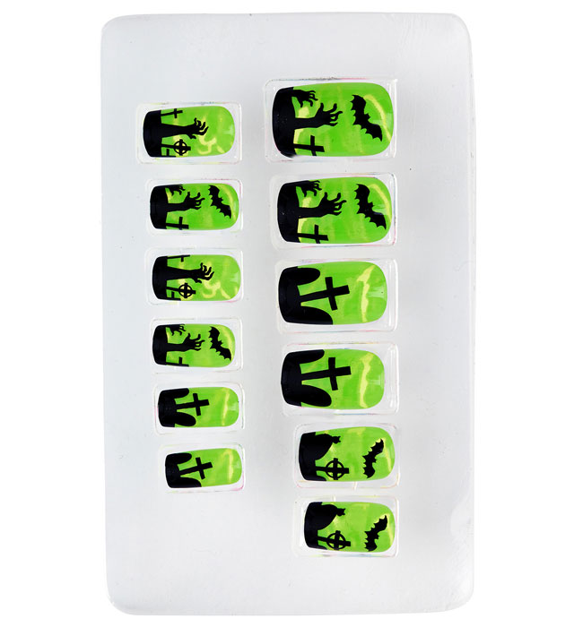 Set Of 12 Self-Adhesive Neon Haunted Nails
