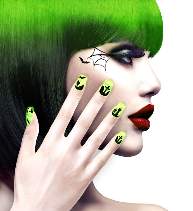 Set Of 12 Self-Adhesive Neon Haunted Nails