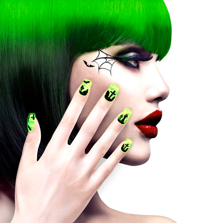 Set Of 12 Self-Adhesive Neon Haunted Nails