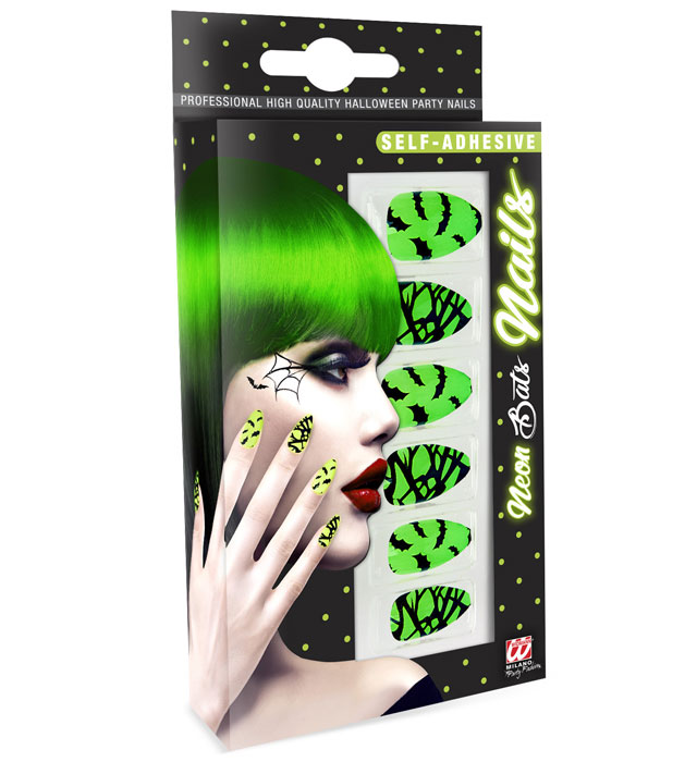 Set Of 12 Self-Adhesive Neon Bats Nails