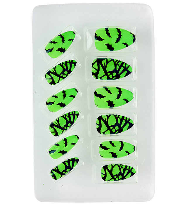 Set Of 12 Self-Adhesive Neon Bats Nails