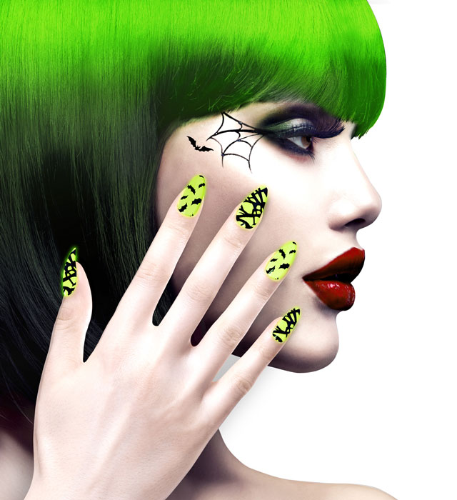 Set Of 12 Self-Adhesive Neon Bats Nails