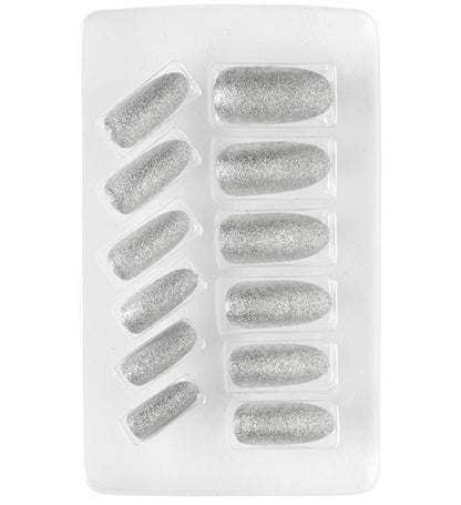 Set Of 12 Self-Adhesive Iridescent Silver Y Nails