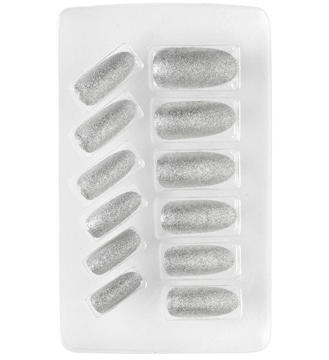 Set Of 12 Self-Adhesive Iridescent Silver Y Nails