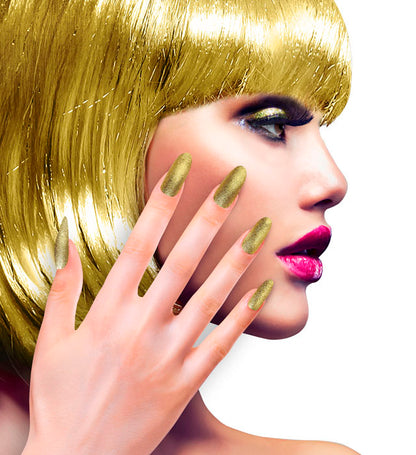 Set Of 12 Self-Adhesive Iridescent Gold Y Nails