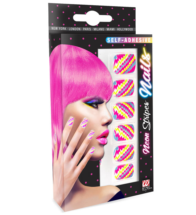 Set Of 12 Self-Adhesive Neon Stripes Nails