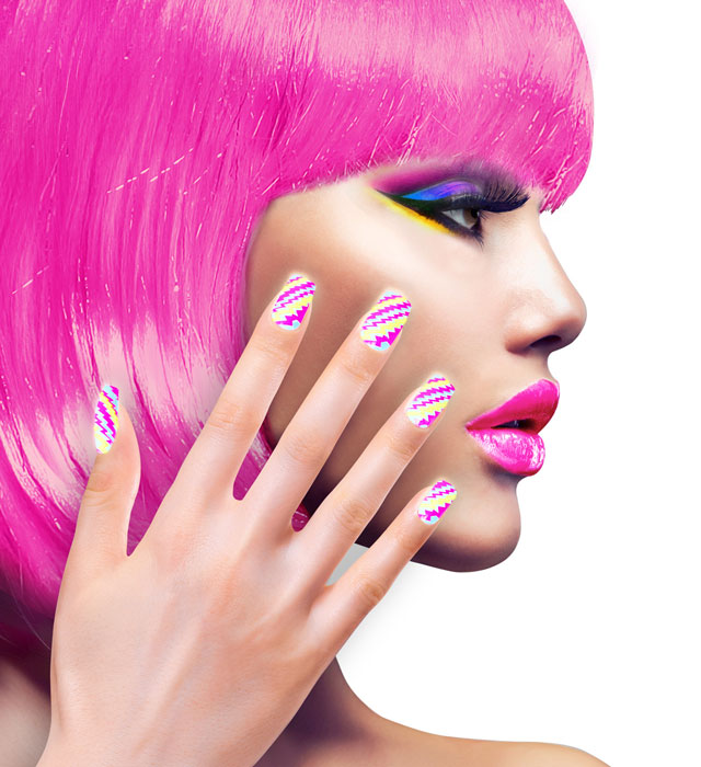 Set Of 12 Self-Adhesive Neon Stripes Nails