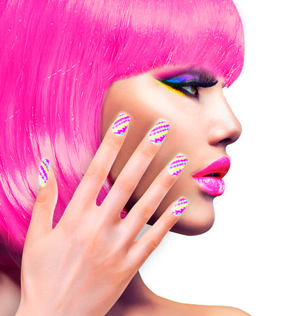 Set Of 12 Self-Adhesive Neon Stripes Nails