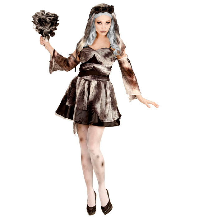 Death Bride  Dress, Sleeves, Headpiece With Black Roses & Veil 