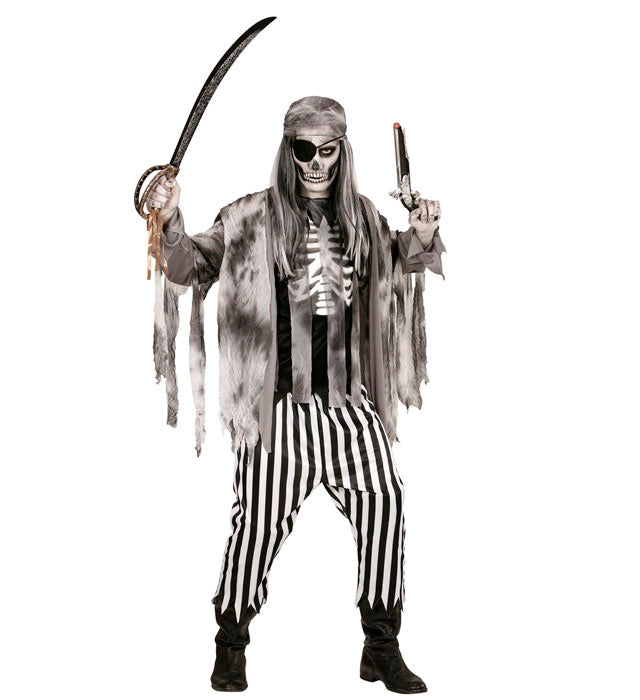 Ghost Ship Pirate  Shirt With Bone Chest, Jacket, Pants, Bandana, Eye-Patch 