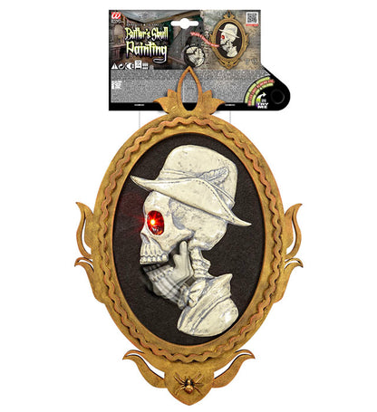 Motion Sensor Activated Red Led Light Blinking Eye With Moving Jaw Animated & Talking Butler'S Skull Painting With Frame 32X48 Cm - Speaks 4 Different Rhymes