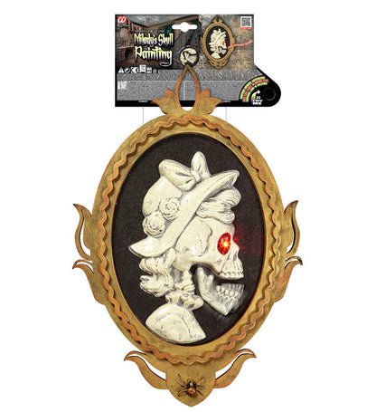 Motion Sensor Activated Red Led Light Blinking Eye & Moving Jaw Animated Milady'S Skull Painting With Frame 32X48 Cm - Speaks 4 Different Rhymes