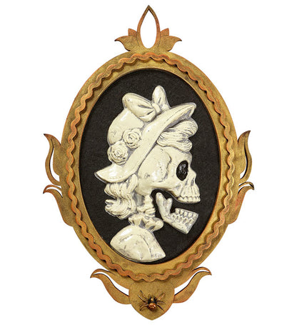 Motion Sensor Activated Red Led Light Blinking Eye & Moving Jaw Animated Milady'S Skull Painting With Frame 32X48 Cm - Speaks 4 Different Rhymes