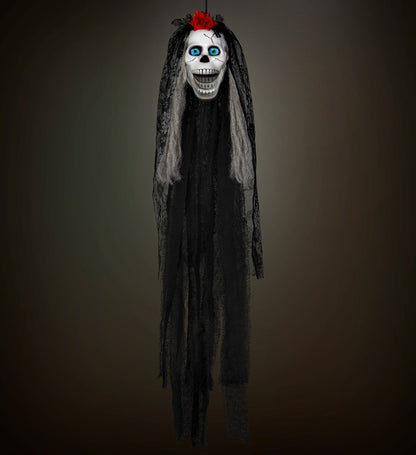 Sound Sensor Activated Blinking Eyes & Moving Jaw Talking Animated Bride'S Skull 80 Cm - Speaks 3 Different Rhymes