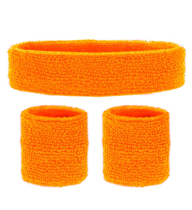 Neon Orange Sweatbands Set  Headband And 2 Wristbands 