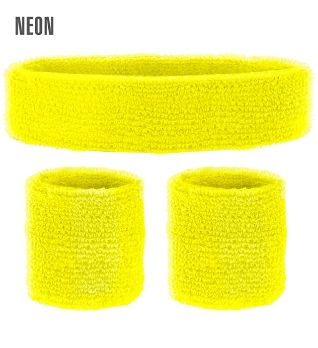 Neon Yellow Sweatbands Set  Headband And 2 Wristbands 