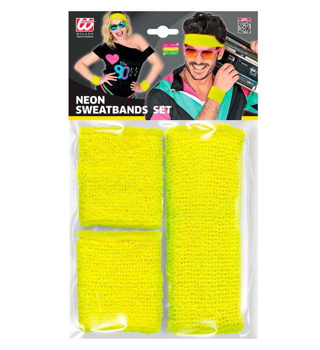Neon Yellow Sweatbands Set  Headband And 2 Wristbands 