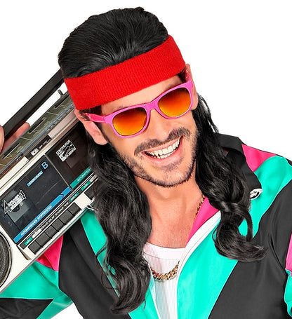 Red Sweatband With Black Curly Hair
