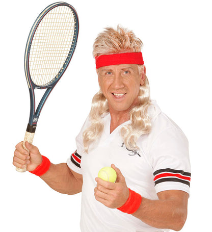 Red Sweatband With Blond Curly Hair
