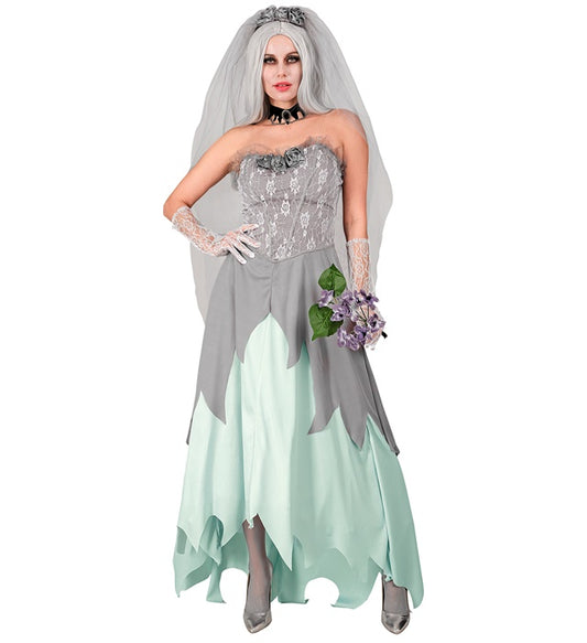 Zombie Bride  Dress, Flower Veil, Flower Bouquet 