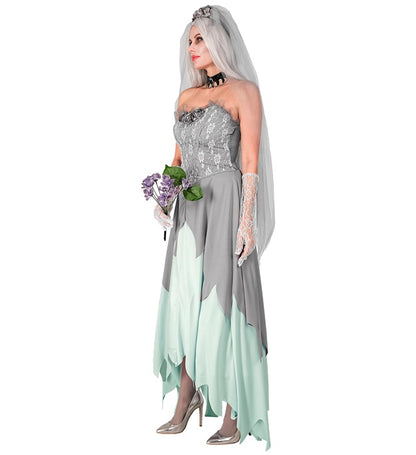 Zombie Bride  Dress, Flower Veil, Flower Bouquet 