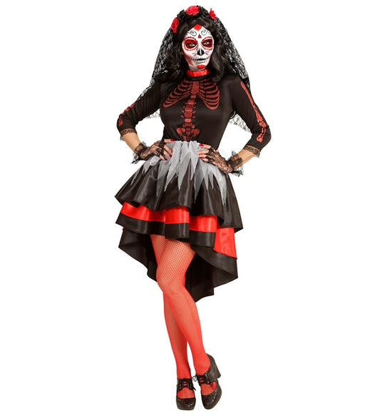 Dia De Los Muertos Bride  Dress, Flower Veil 