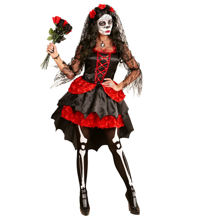 Dia De Los Muertos Bride  Dress, Flower Veil 