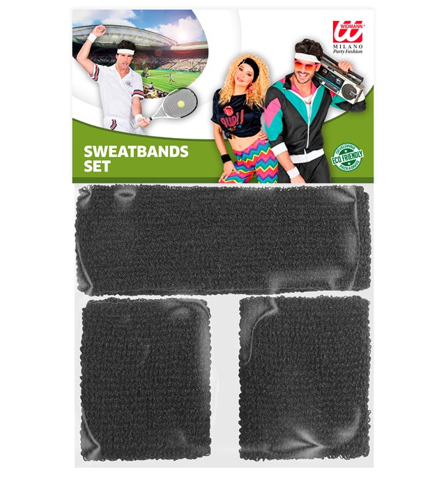 Black Sweatbands Set  Headband And 2 Wristbands 