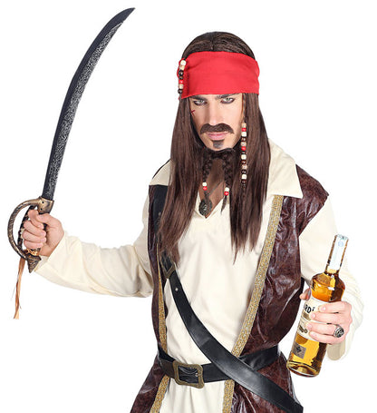 Pirate Of The Caribbean Wig With Bandana, Moustache & Beaded Goatee