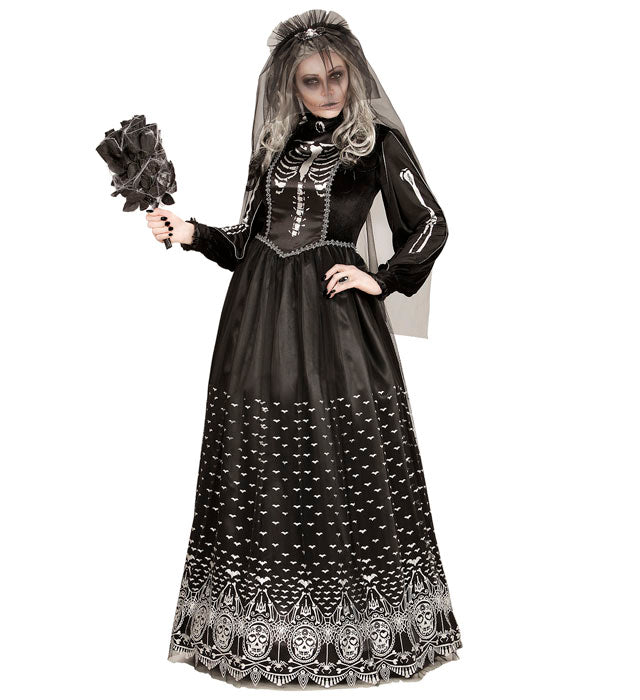 Skeleton Bride  Dres With Crinoline Underskirt, Bridal Veil 