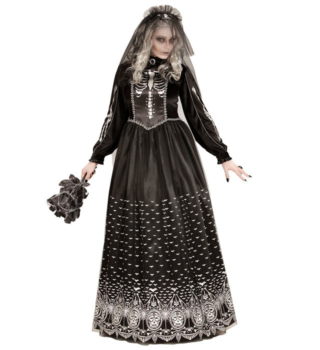 Skeleton Bride  Dres With Crinoline Underskirt, Bridal Veil 