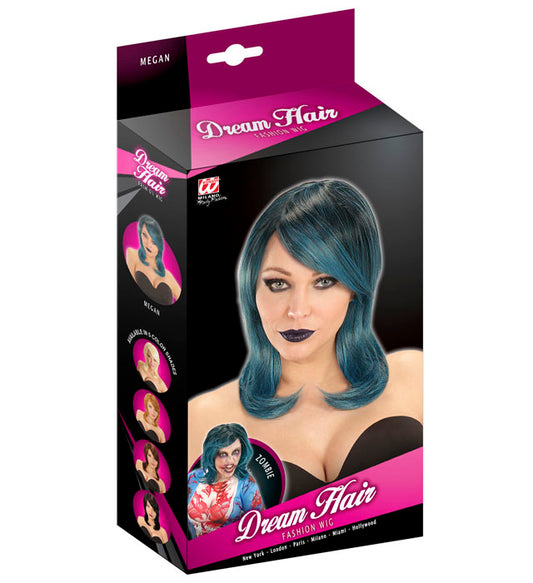 Black-Blue-Green Megan Dream Hairwig In Color Box