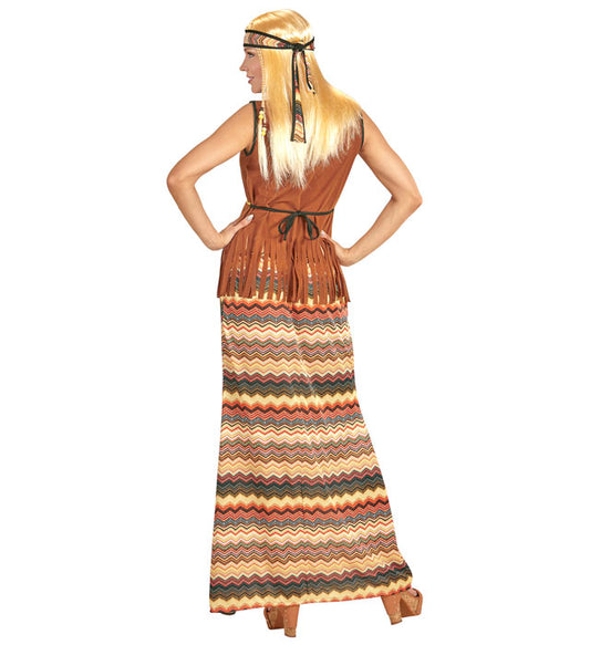 Hippie Woman  Top With Vest, Skirt, Headband, Peace Sign Necklace 