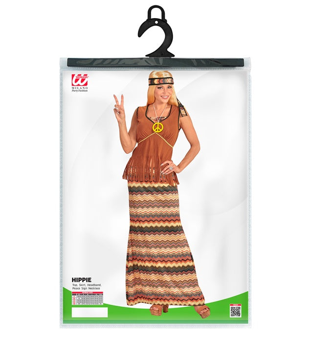 Hippie Woman  Top With Vest, Skirt, Headband, Peace Sign Necklace 