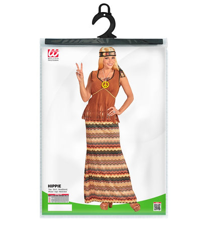 Hippie Woman  Top With Vest, Skirt, Headband, Peace Sign Necklace 
