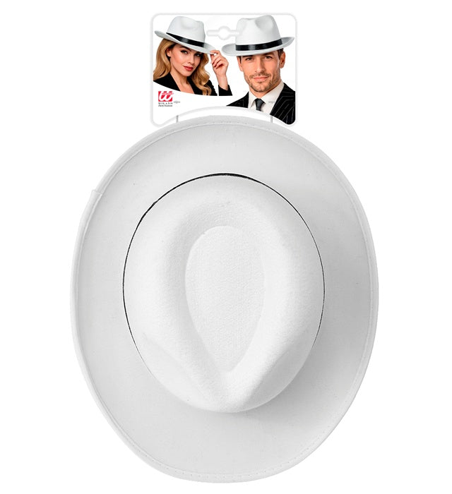 White Fedora Hat with Black Band Image 2