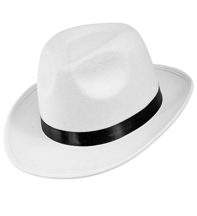 White Fedora Hat with Black Band Image 5