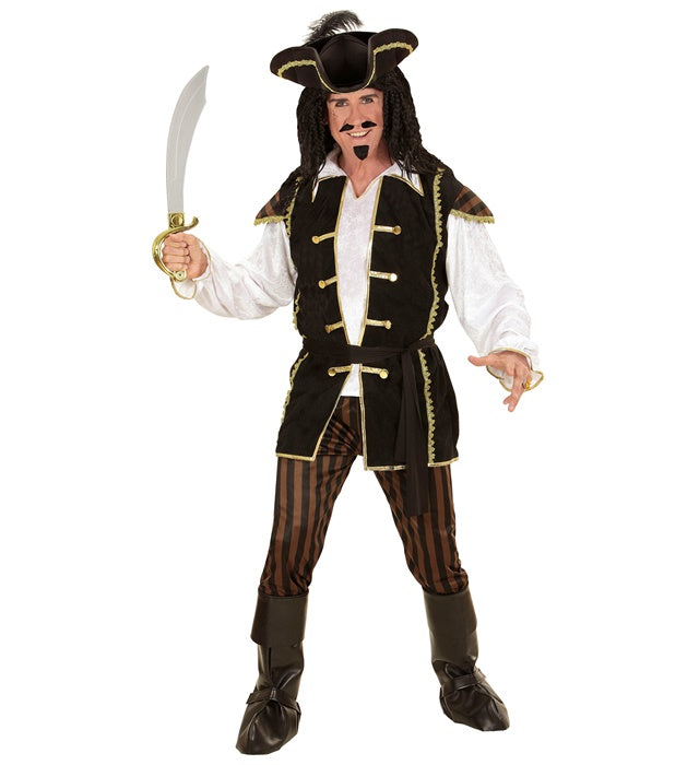 Pirate Captain  Shirt With Vest, Pants, Belt, Hat With Feather, Boot Covers 