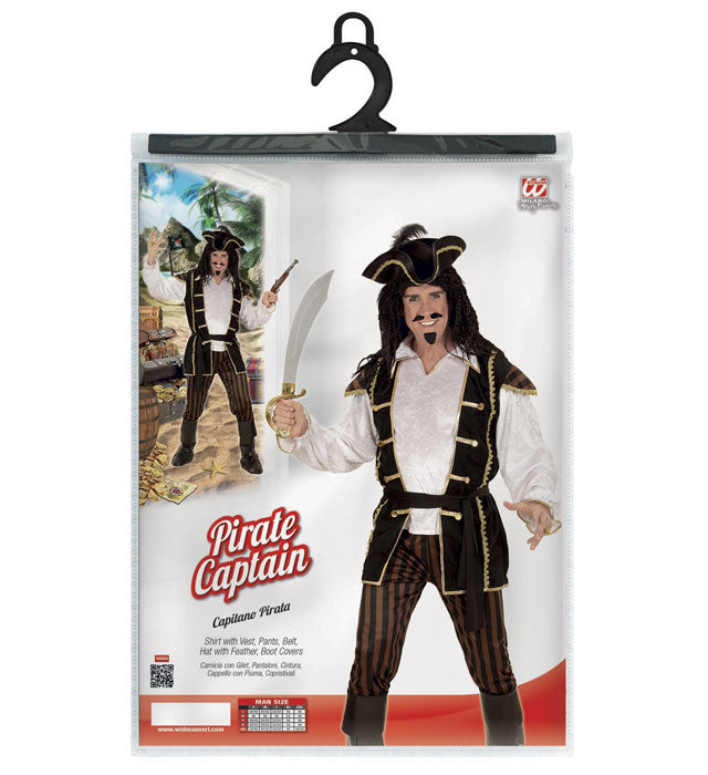 Pirate Captain  Shirt With Vest, Pants, Belt, Hat With Feather, Boot Covers 