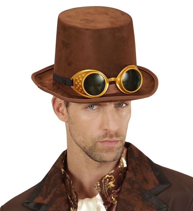 Top Hat Steampunk With Goggles Wool Touch Felt 15 Cm