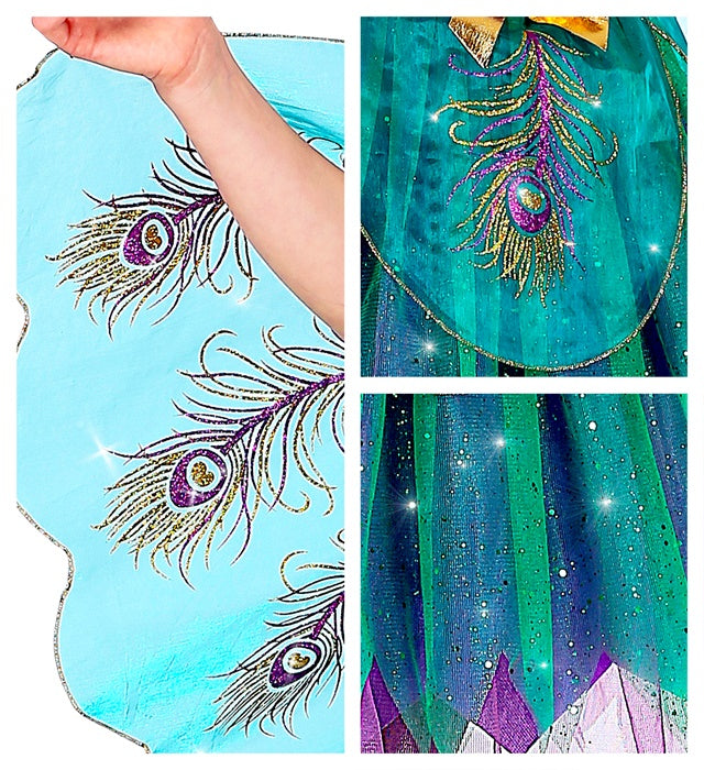 Peacock  Dress With Peacock Tail Veils, Headpiece 