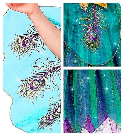 Peacock  Dress With Peacock Tail Veils, Headpiece 