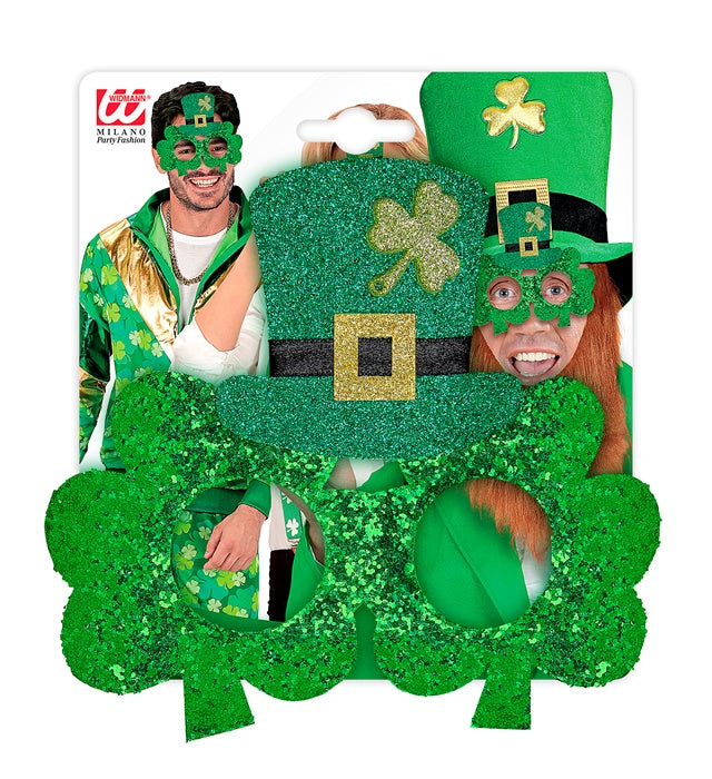 St. Patrick'S Day  Shamrock Glasses With Mini Top Hat